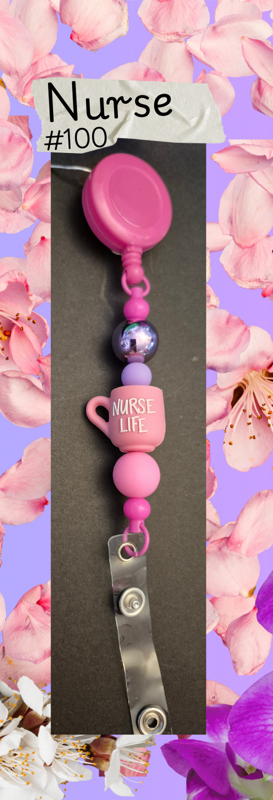 Beaded Badge Reels - Medical - Pink Nurse Cup - #100