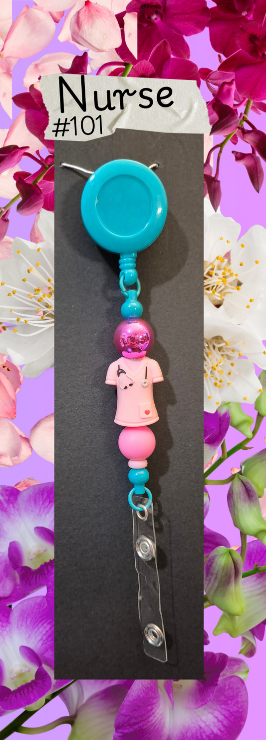 Beaded Badge Reels - Medical - Pink Scrub - #101