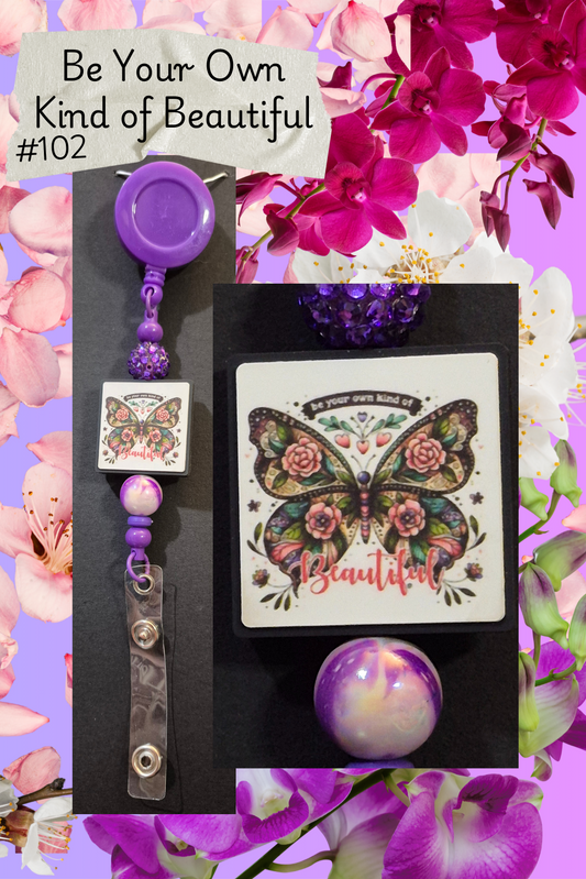 Beaded Badge Reels - Positive Quotes - Butterfly - #102