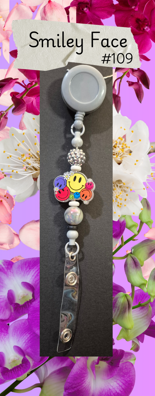 Beaded Badge Reels - Fun - Smiley Face - #109