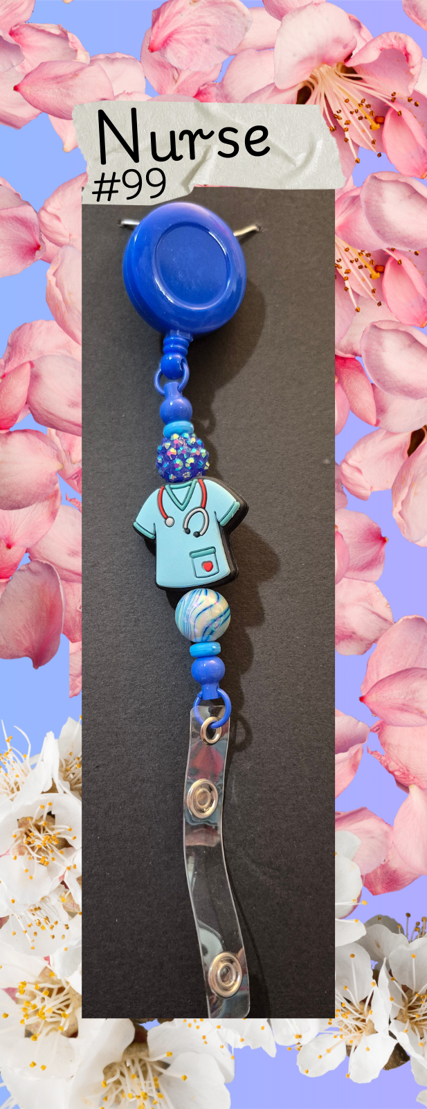 Beaded Badge Reels - Medical - Blue Scrubs - #99