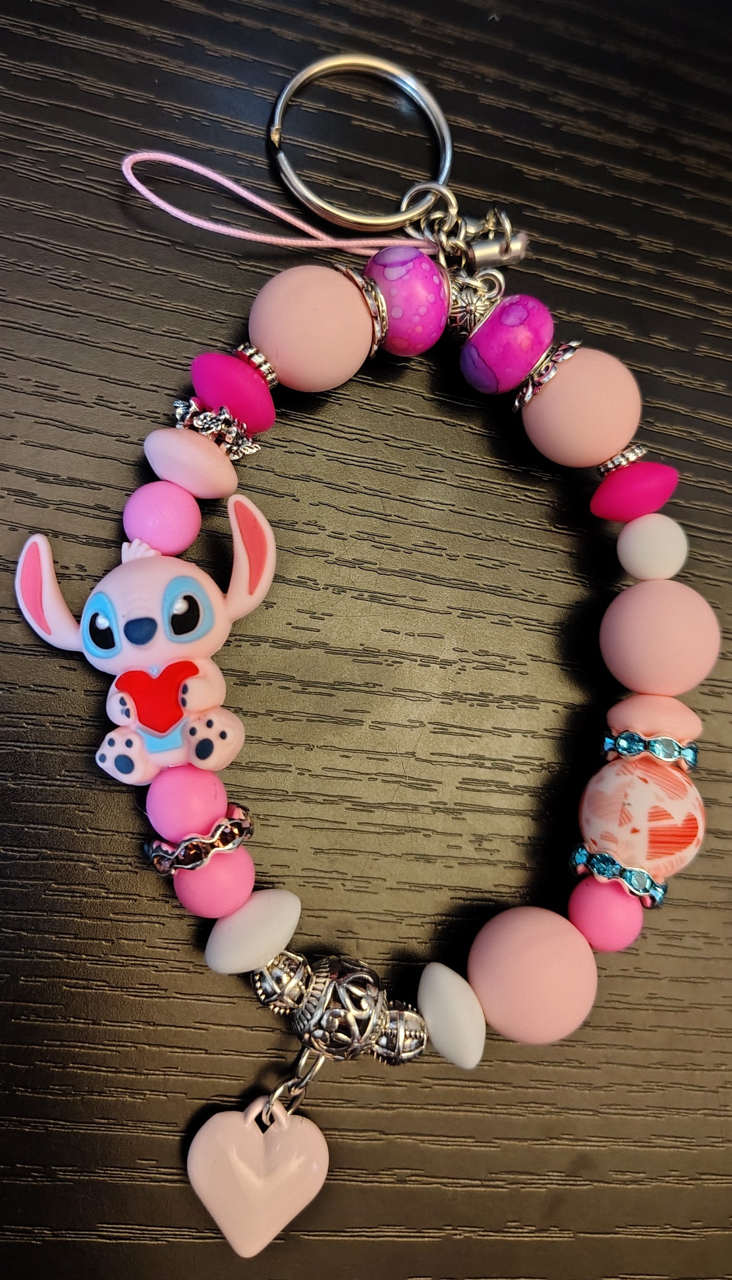 Angel w/Heart- Beaded Pink Wristlet Keychain/Phone Chain