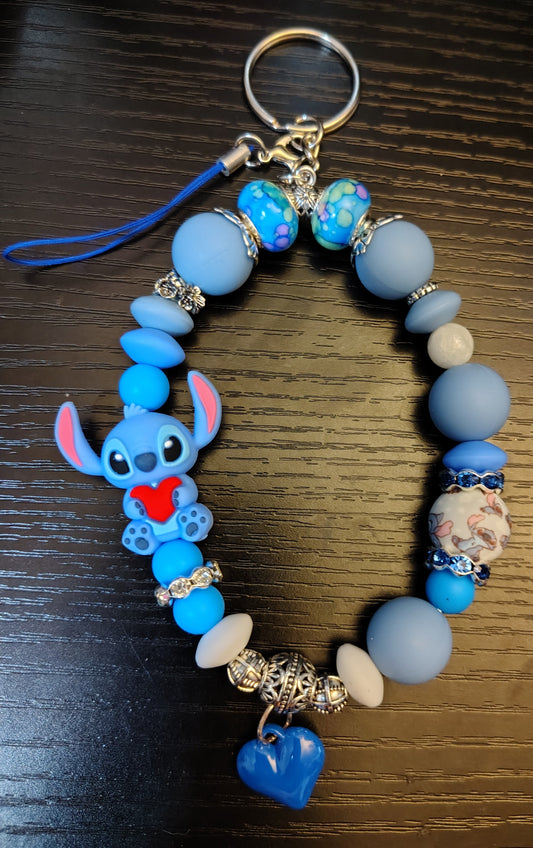 Stitch - Beaded Blue Wristlet Keychain/Phone Chain