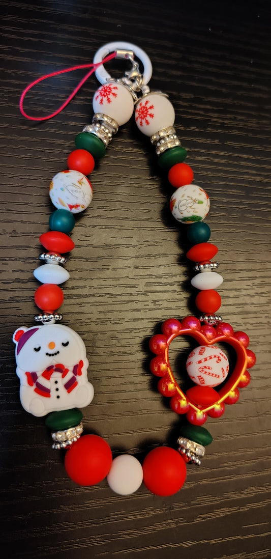 Christmas Snowman Beaded Wristlet Keychain/Phone Chain