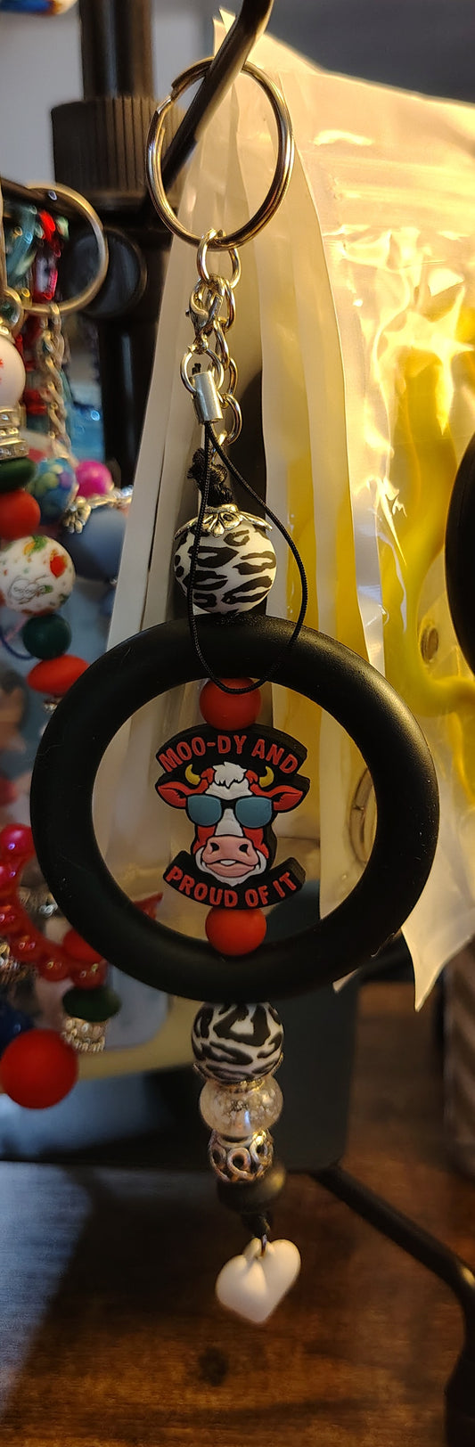 Cow "Moo-dy and Proud Of It" Beaded Keychain/ Phone Chain