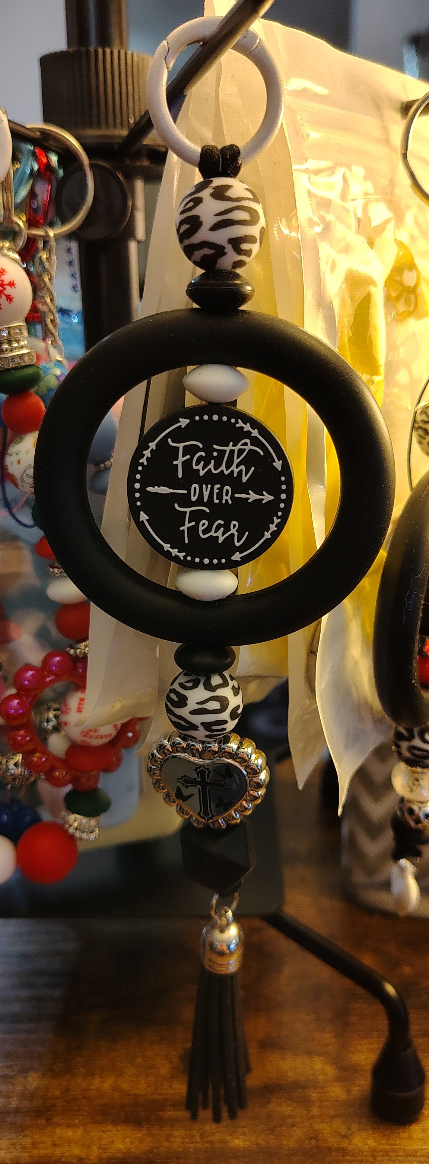 Faith Over Fear Beaded Keychain