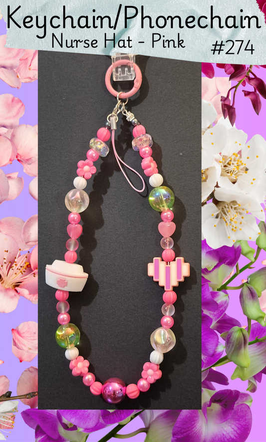 Keychain/ Phone chain/ Bag chain - Pink Nurse Hat - #274